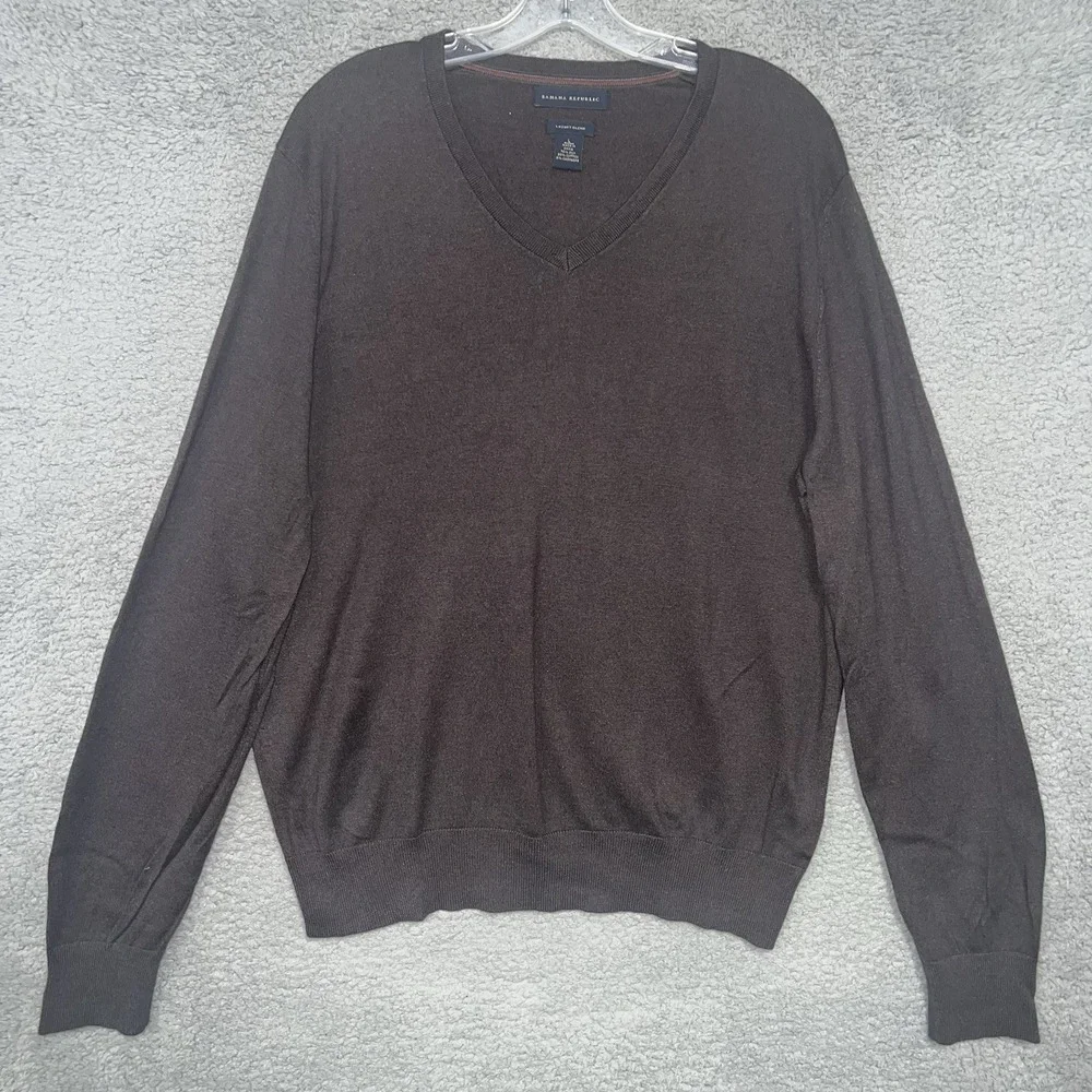 Banana Republic‎ Sweater Men's Sz L Brown Cashmere Silk Luxury Blend V Neck